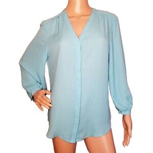 LRL Lauren Ralph Lauren Black Label Women’s Size L Blue Button Up Shirt      T45